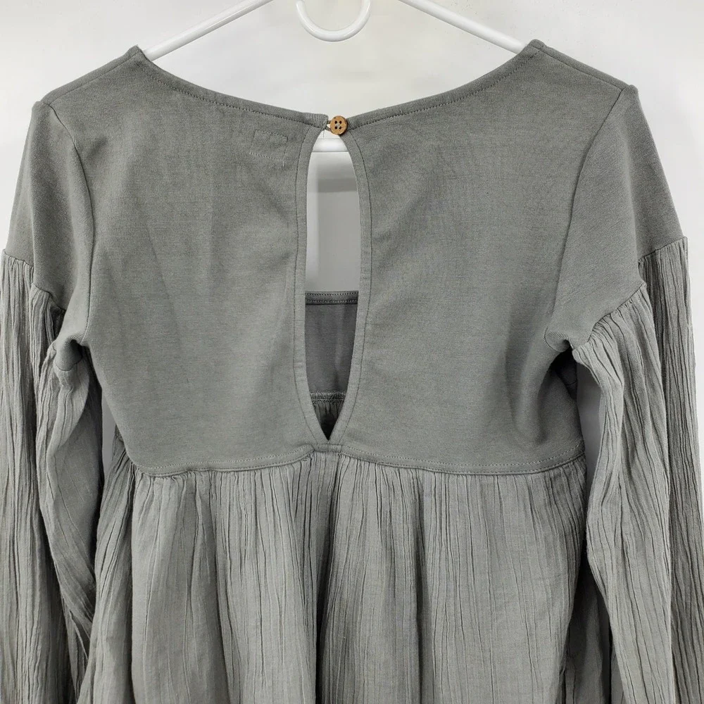 Free People Freeest Mixed Media Tunic Top Square Neck Gauze Mini Dress S Peasant